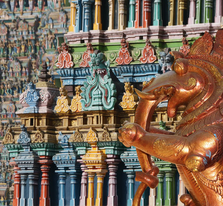 Traditional statues of gods and goddesses in the Hindu temple, south India, Kerala