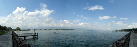 Switzerland, Geneva, panoramic view of Lake Geneva and the cityの写真素材