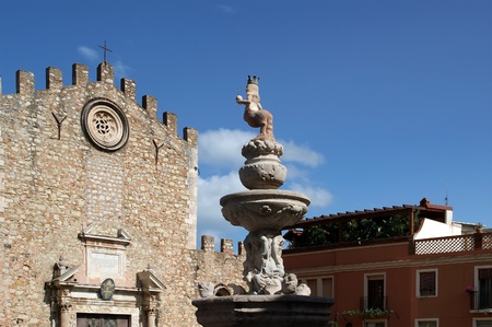 Church in Taormina, small town on the east coast of the island of Sicily, Italyの写真素材