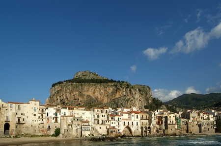 View of the Cefalu waterfront. Cefalu is a delicious historic and turistic town in the Palermoの写真素材