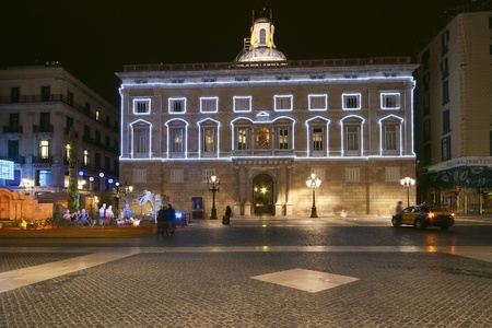 government Palace (Palau de la Generalitat) at night, Barcelona, Catalonia, Spainのeditorial素材