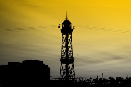 Passenger port in Barcelona with cable car towerの写真素材