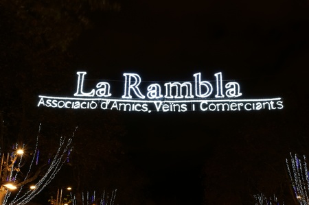 Night view of the La Rambla. Catalonia, Spainのeditorial素材