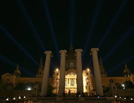 Museu Nacional d'Art de Catalunya, Barcelona, Spain. Long exposure nighttime pictureのeditorial素材