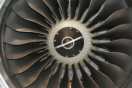 Closeup of a jet turbine. Blades of the airplane turbine の写真素材