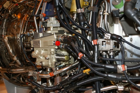 Large jet engine detail viewed from below (other views available).のeditorial素材