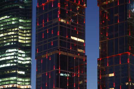 Skyscrapers International Business Center (City) at night, Moscow, Russia