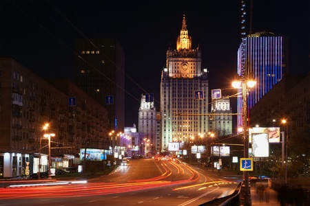 Moscow, Russia. Night. The Ministry of Defence of the Russian Federationのeditorial素材