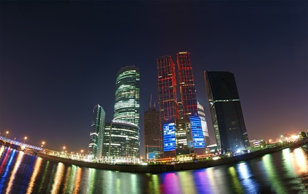 Panorama of the international business centre at night, Moscow, Russiaのeditorial素材