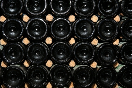 Wine Bottles in Wall Rackの写真素材