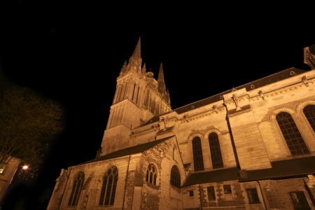 Saint-Maurice Cathedral at night, Angers in Franceの写真素材