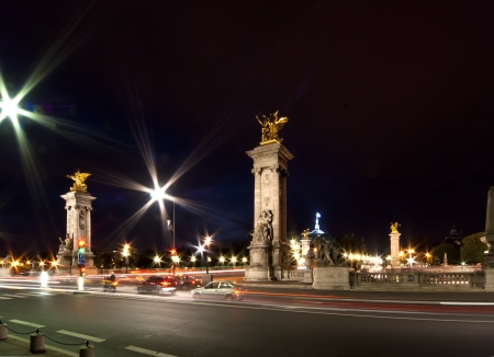 The Alexander III bridge at night - Paris, Franceの写真素材