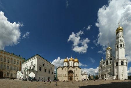 Cathedral Square or Sobornaya Square is the central square of the Moscow Kremlin  panorama , Russiaのeditorial素材