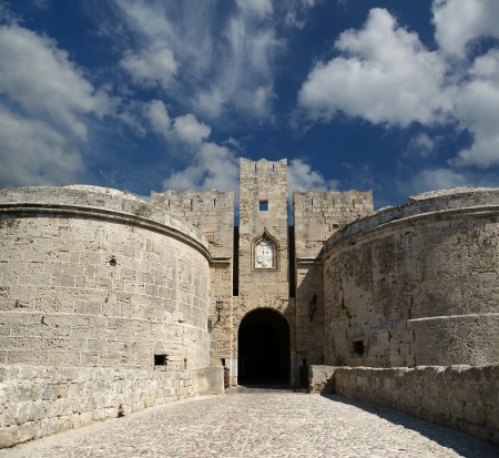 Medieval city walls in Rhodes town, Greeceのeditorial素材