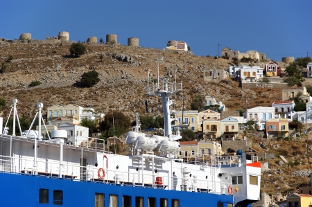 Symi village on island of Symi near island of Rhodes (Greece). Typical greek housesのeditorial素材