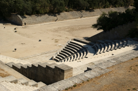 small theatre near Apollo Temple at the Acropolis of Rhodes, Greeceの写真素材