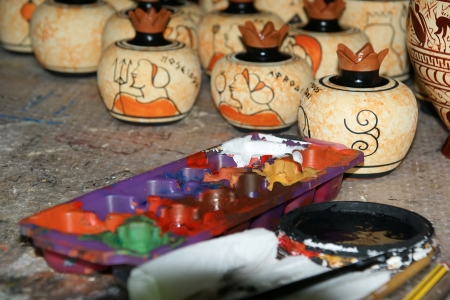 pottery by making copies of ancient Greek vasesのeditorial素材