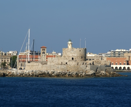 View of the medieval town of Rhodes from the seaの写真素材