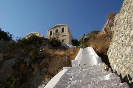 Symi village on island of Symi near island of Rhodes (Greece). Typical greek housesの写真素材