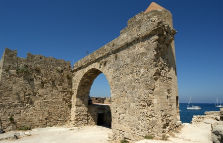 Medieval city walls in Rhodes town, Greeceのeditorial素材
