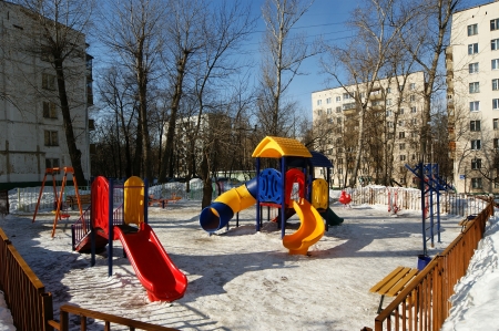 Playground snowy winters, Moscow, Russiaのeditorial素材