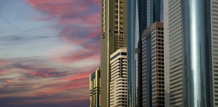 Modern skyscrapers, Sheikh zayed road, Dubai, United Arab Emirates. Dubai is the fastest growing...