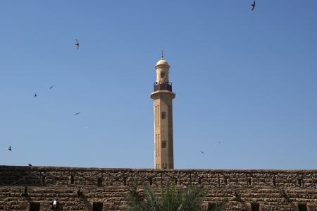Old Fort and  tower of a nearby mosque. Dubai , United Arab Emirates (UAE). This  castle/fort is the oldest building still standing in Dubai (United Arab Emerites) which is now part of the Dubai museumのeditorial素材