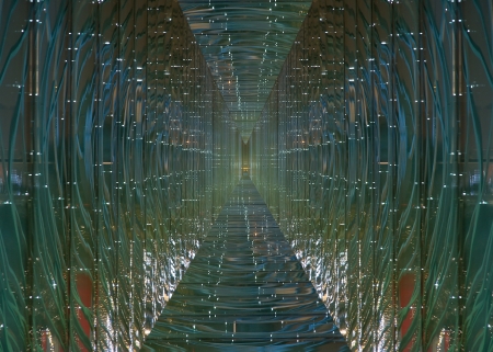 Futuristic glass tunnel-- Abstract pattern formed by glass structureの写真素材