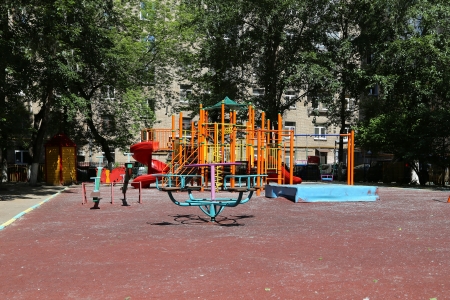 Playground on a sunny summer day, Moscow, Russiaの写真素材