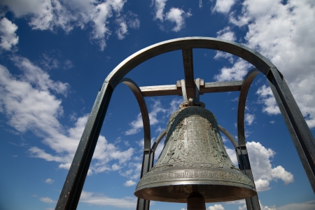 Orthodox bells closeup against the sky with clouds.  New Jerusalem in town Istra, surroundings of Moscow, Russia.のeditorial素材