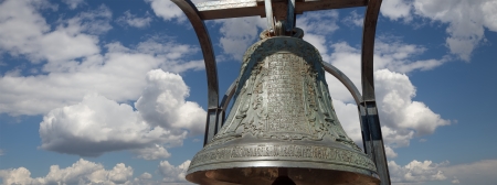 Orthodox bells closeup against the sky with clouds.  New Jerusalem in town Istra, surroundings of Moscow, Russia.のeditorial素材