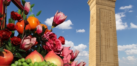 Huge flower basket in Tiananmen square,  Beijing, China のeditorial素材