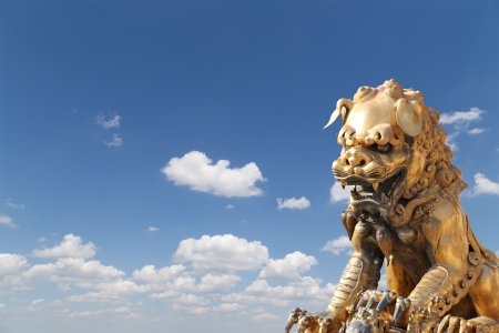 A bronze Chinese dragon statue in the Forbidden City. Beijing, Chinaのeditorial素材