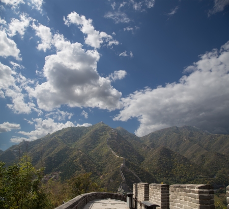 View of one of the most scenic sections of the Great Wall of China, north of Beijingの写真素材