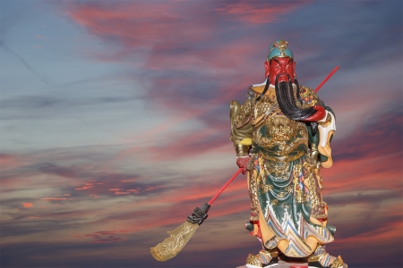 Dharmapala (protector of dharma), Buddhist temple in Beijing, China.  Dharmapala is a type of wrathful deity. The name means Dharma-defender in Sanskrit, also known as the Defenders of the Law (Dharma), or the Protectors of the Lawの写真素材