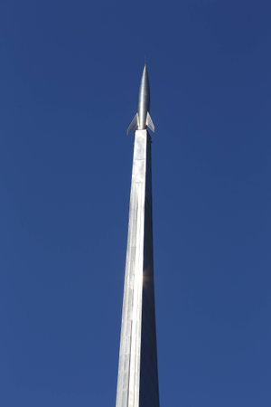 Conquerors of Space Monument in the park outdoors of Cosmonautics museum, near VDNK exhibition center, Moscow, Russiaのeditorial素材