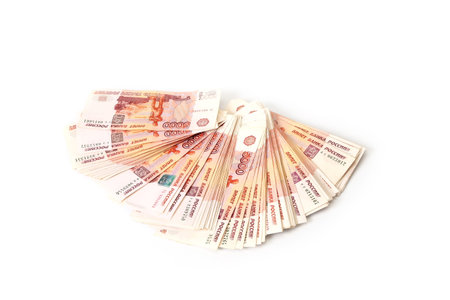 Close-up of russian banknotes. Five Thousand Ruble Notes
