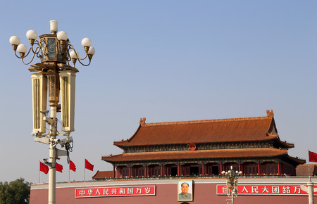 Tiananmen gate tower to the Forbidden City north of Tiananmen Square, Beijing, Chinaのeditorial素材