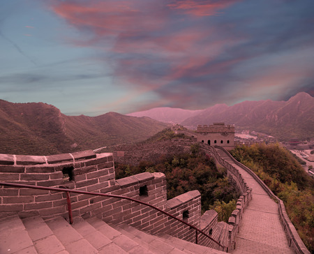 View of one of the most scenic sections of the Great Wall of China, north of Beijingの写真素材