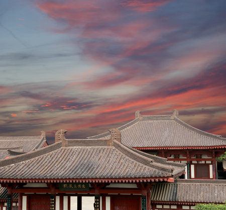 Roof decorations on the territory Giant Wild Goose Pagoda, is a Buddhist pagoda located in southern...