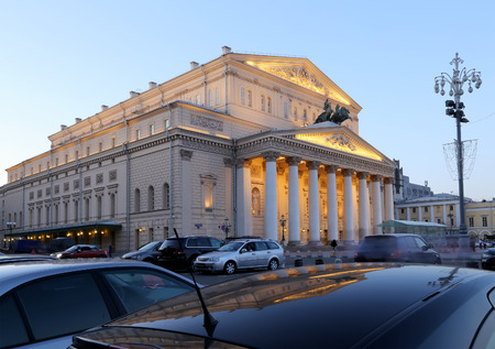 Bolshoi Theatre (Large, Great or Grand Theatre, also spelled Bolshoy) at night, Moscow, Russiaのeditorial素材