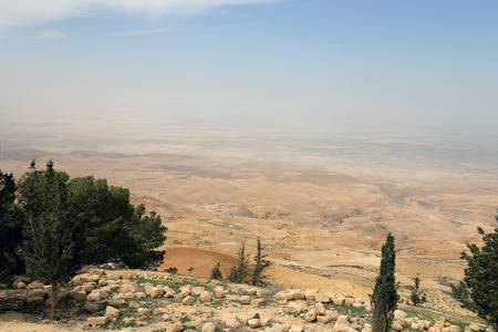 desert mountain landscape (aerial view), Jordan, Middle East の写真素材