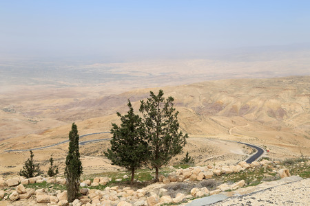 desert mountain landscape (aerial view), Jordan, Middle East の写真素材