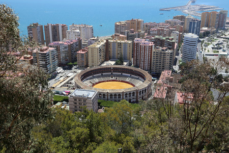 View of Malaga with the Plaza de Toros (bullring) from the aerial view, Spainのeditorial素材