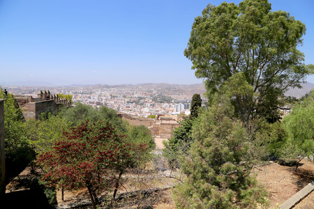 Gibralfaro castle and aerial view of Malaga in Andalusia, Spainのeditorial素材