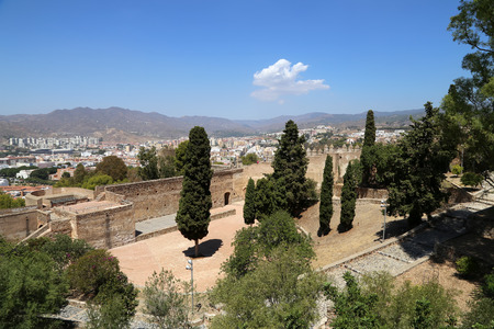 Gibralfaro castle and aerial view of Malaga in Andalusia, Spainのeditorial素材