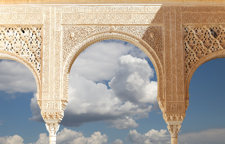 Arches in Islamic (Moorish)  style in Alhambra, Granada, Spainの写真素材