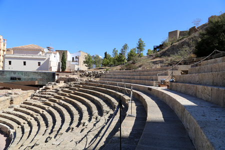 Ancient Roman Theatre near Malaga Alcazaba castle on Gibralfaro mountain, Andalusia, Spain.    の写真素材