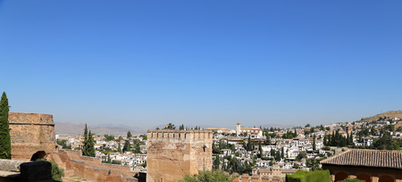 View of the city of Granada and the Alhambra Palace - the medieval Moorish castle in Granada, Andalucia, Spainのeditorial素材
