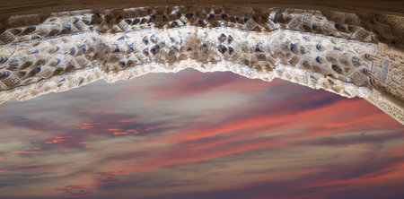 Arches in Islamic (Moorish)  style in Alhambra, Granada, Spainの写真素材